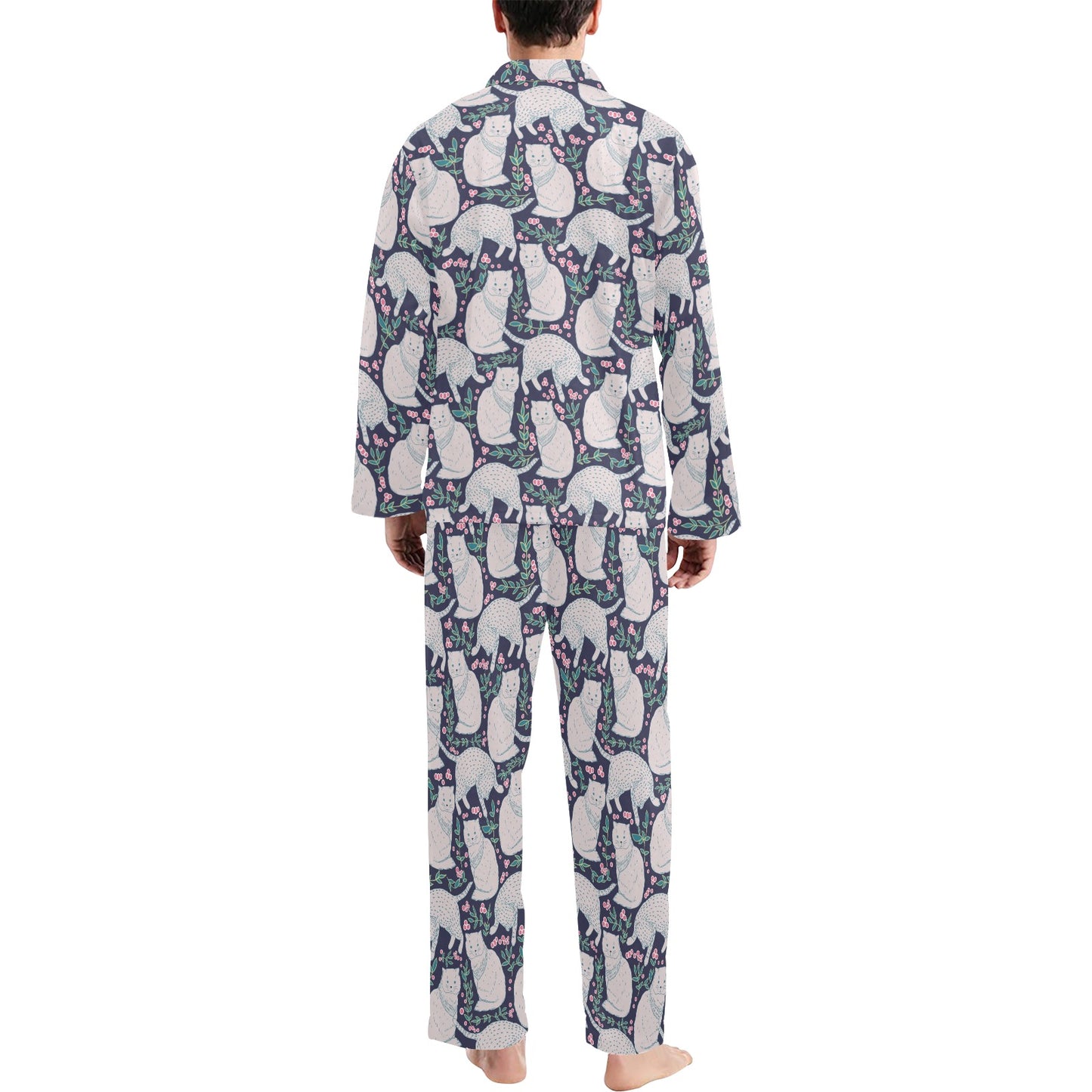 Cat Pattern Print Design 06 Men's Long Pajama Set