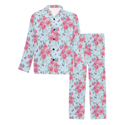 Camellia Pattern Print Design 01 Men's Long Pajama Set