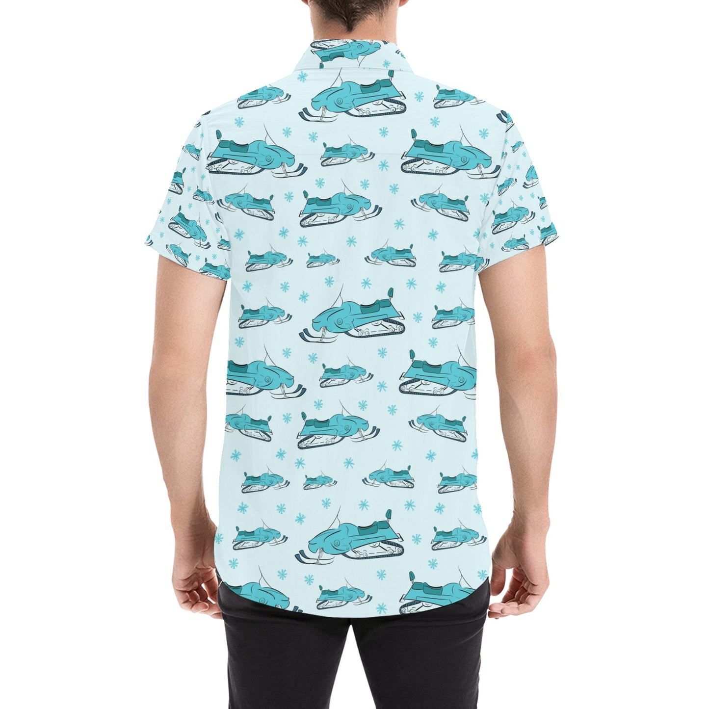 Snowmobile Print Design LKS301 Men Short Sleeve Button Up Shirt