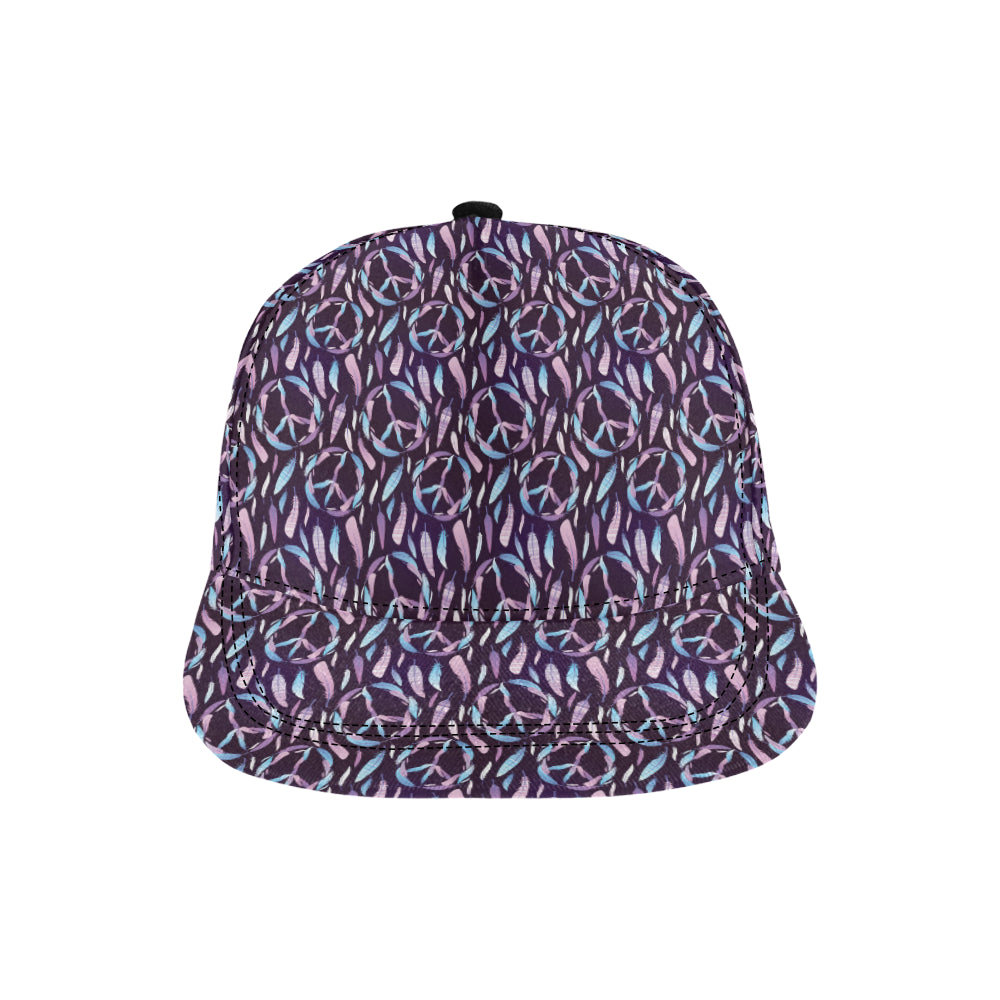 Peace Sign Feather Design Print Snapback Cap