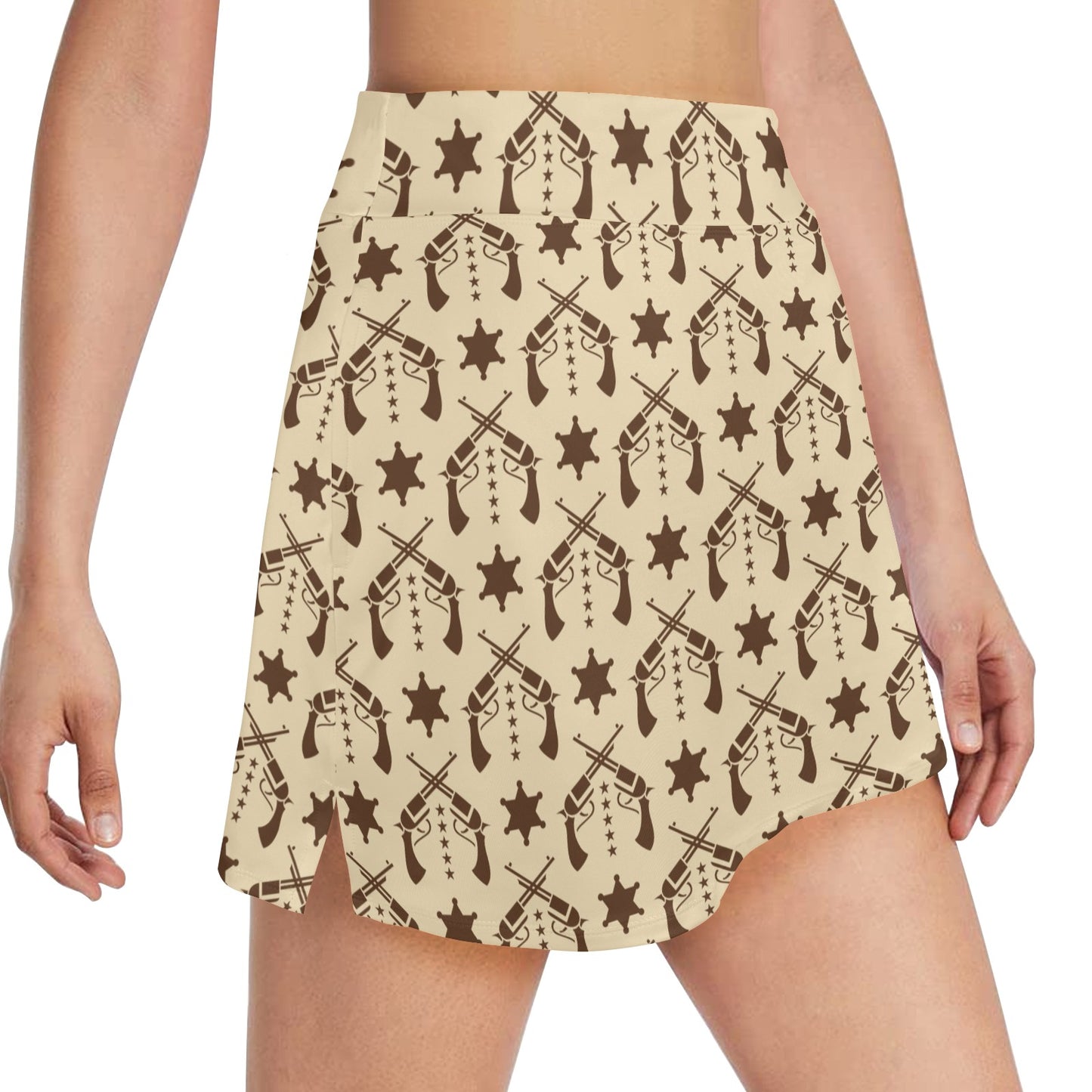 Western Cowboy Print Design LKS302 Women's Golf Skirt with Pocket