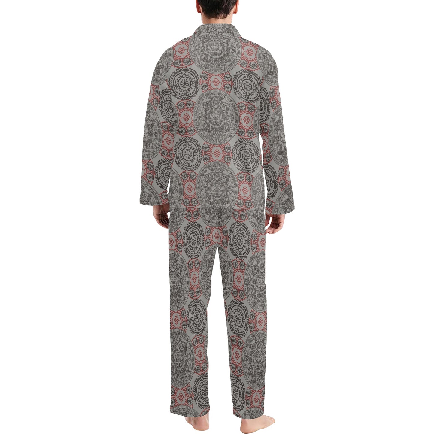 Calendar Aztec Pattern Print Design 04 Men's Long Pajama Set