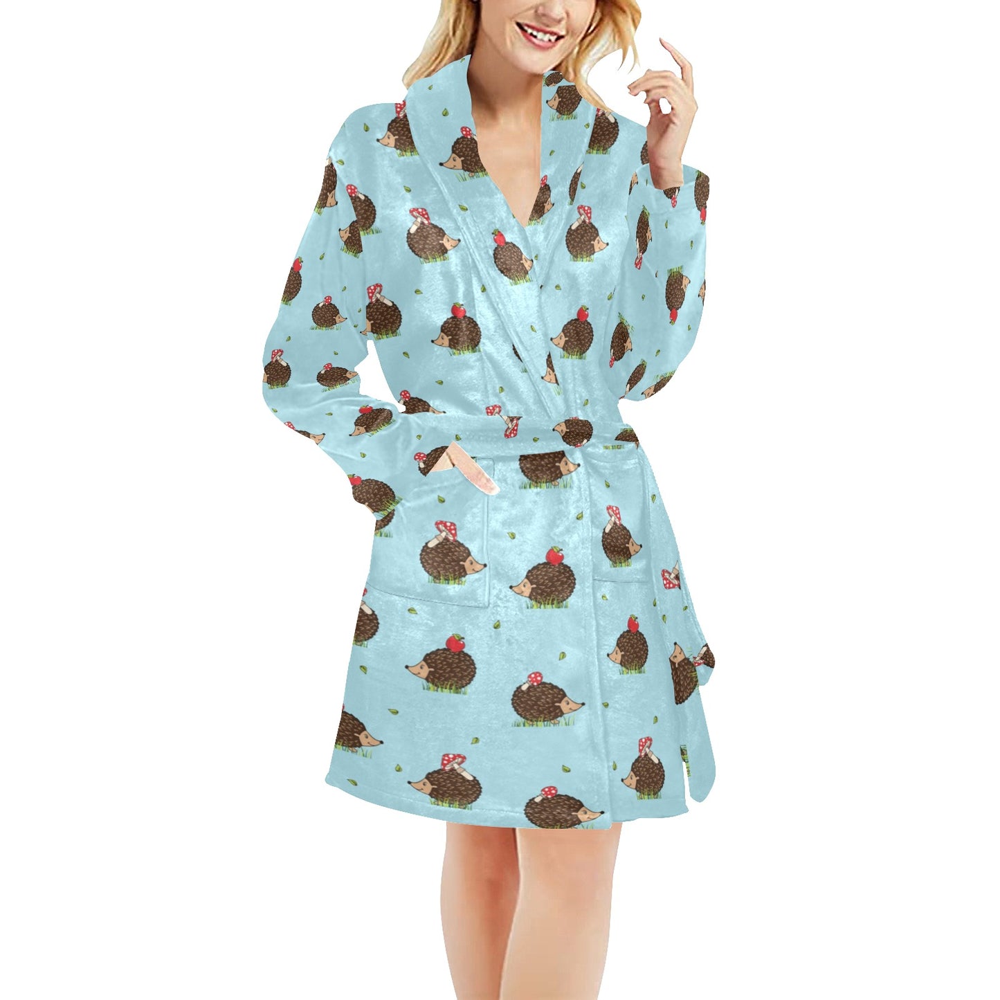 Hedgehog Print Design LKS402 Women's Fleece Robe