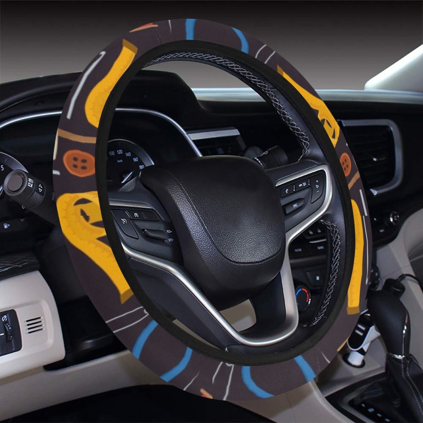 Sewing Equipment Print Design LKS308 Steering Wheel Cover with Elastic Edge