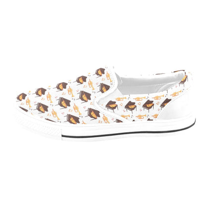 Piano Print Design LKS406 White Slip Ons Canvas Women's Shoes