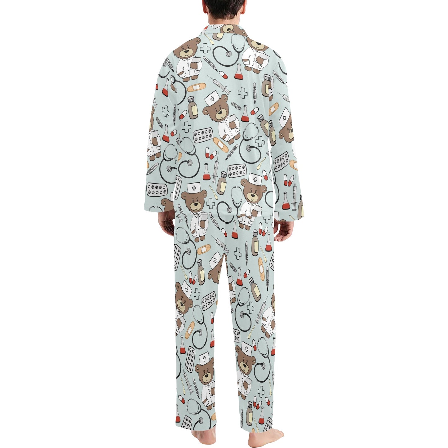 Nurse Bear Pattern Print Design A01 Men's Long Pajama Set
