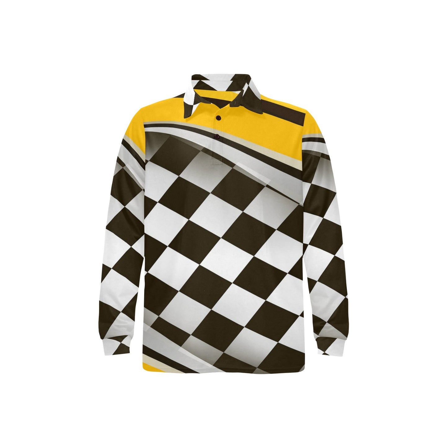Checkered Flag Racing Style Long Sleeve Polo Shirt For Men's