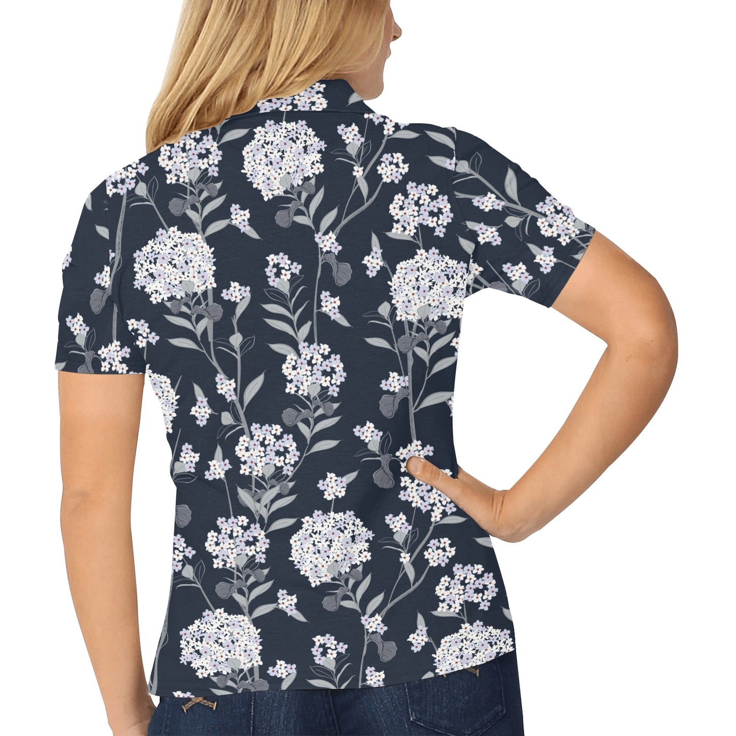 Hydrangea Pattern Print Design HD06 Women's Polo Shirt