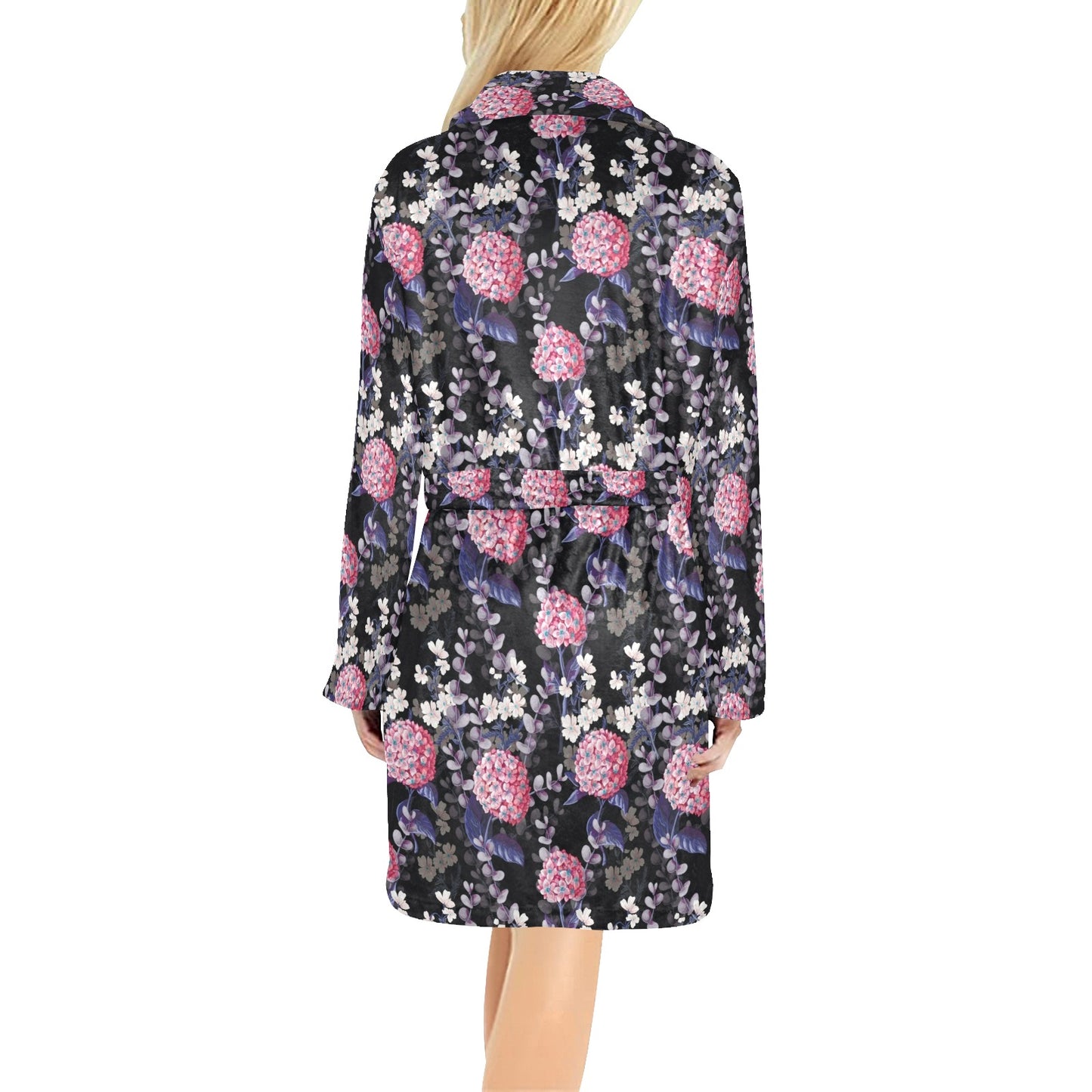 Hydrangea Pattern Print Design HD04 Women's Fleece Robe