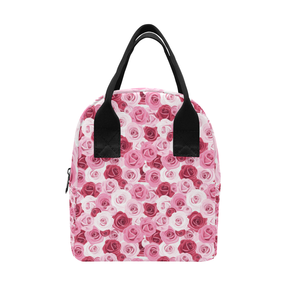 Pink Red Rose Pattern Print Insulated Lunch Bag