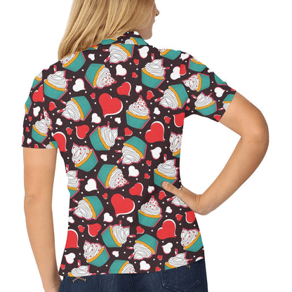 Cupcakes Heart Print Pattern Women's Polo Shirt