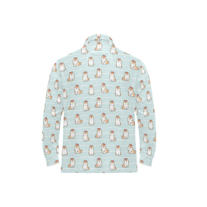 Shiba Inu Print Design LKS3011 Long Sleeve Polo Shirt For Men's