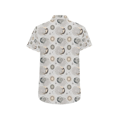 Sun Moon Print Design LKS302 Men Short Sleeve Button Up Shirt