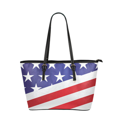 American flag Print Leather Tote Bag