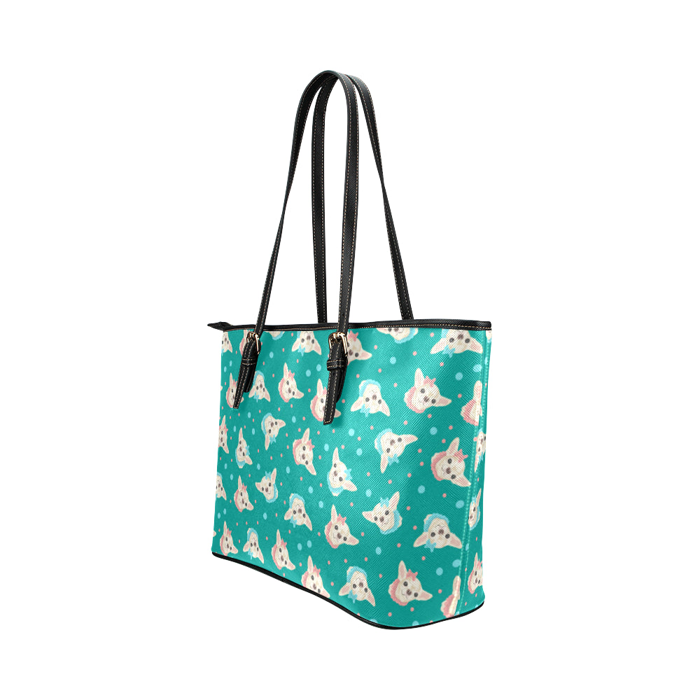Chihuahua Polka Dot Pattern Leather Tote Bag