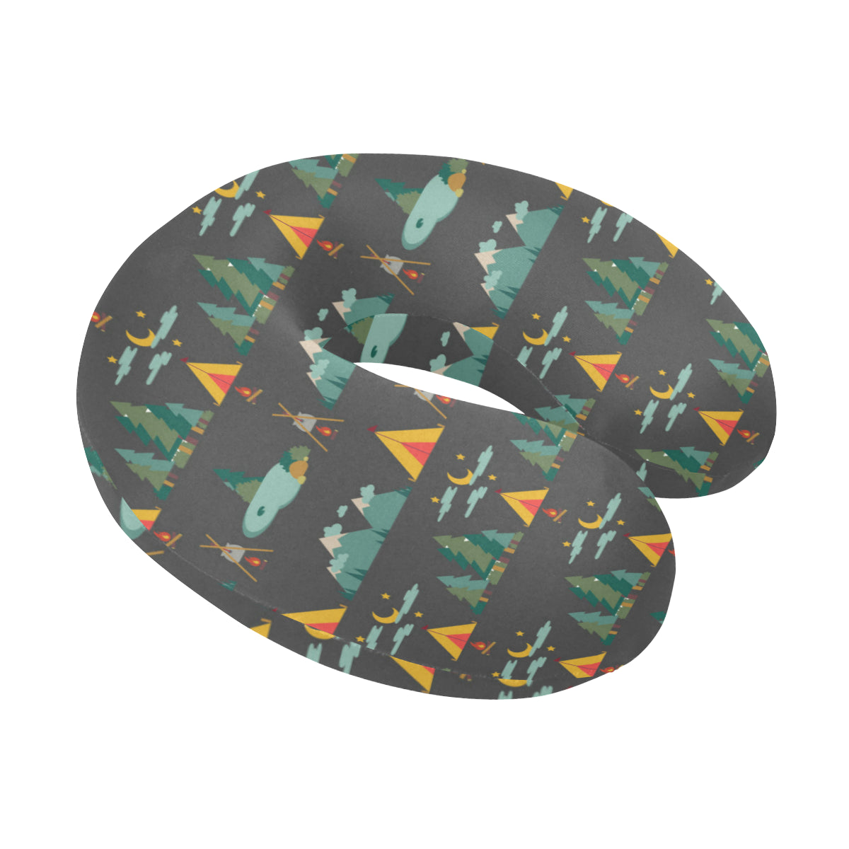 Camping Tent Pattern Print Design 03 U-Shaped Travel Neck Pillow