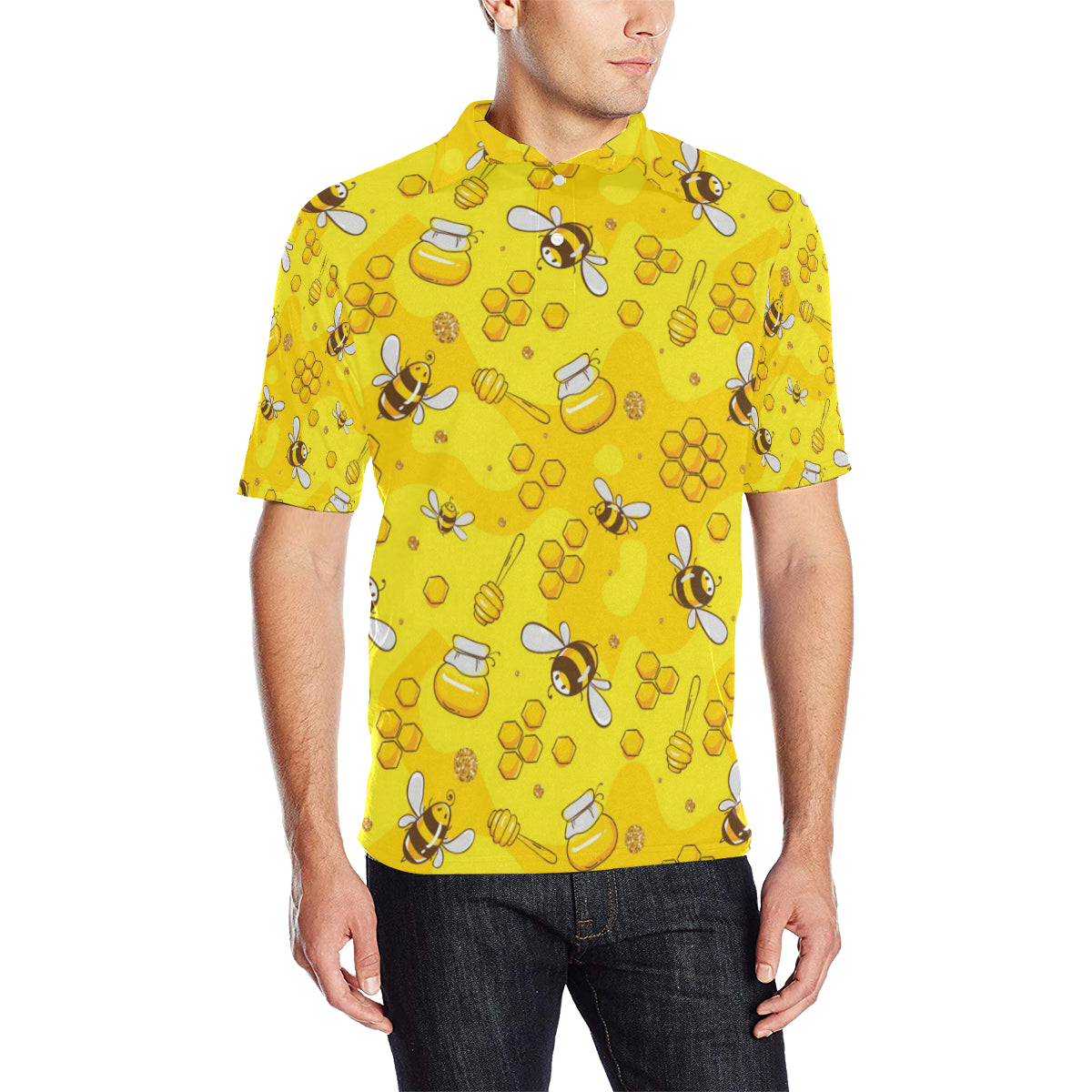 Bee Pattern Print Design BEE01 Men Polo Shirt