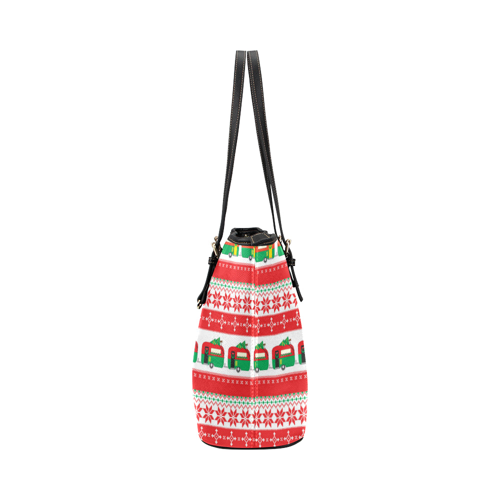 Camper Camping Ugly Christmas Design Print Leather Tote Bag