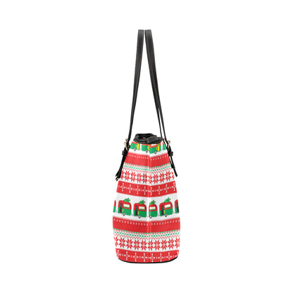 Camper Camping Ugly Christmas Design Print Leather Tote Bag