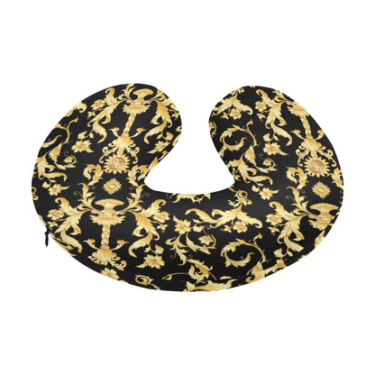 Baroque Golden Pattern Print Design 04 U-Shaped Travel Neck Pillow