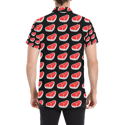 Steak Print Design LKS303 Men Short Sleeve Button Up Shirt