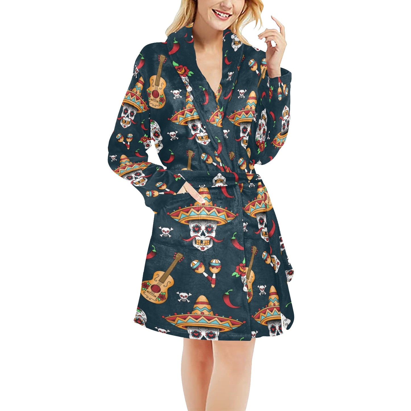 sugar skull Mexican Women's Fleece Robe