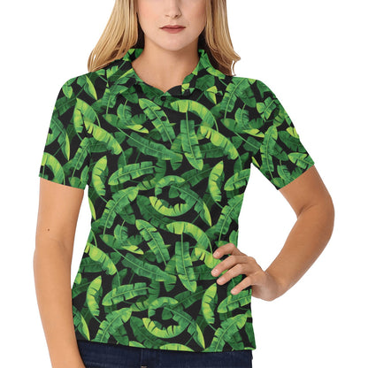 Banana Leaf Pattern Print Design 02 Women's Polo Shirt