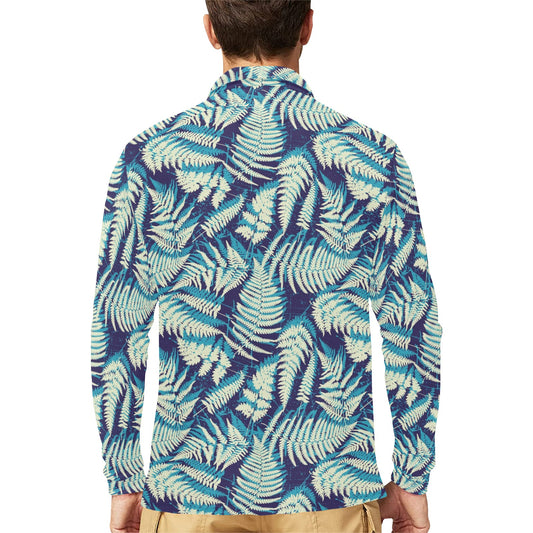 Fern Leave Summer Print Pattern Long Sleeve Polo Shirt For Men's