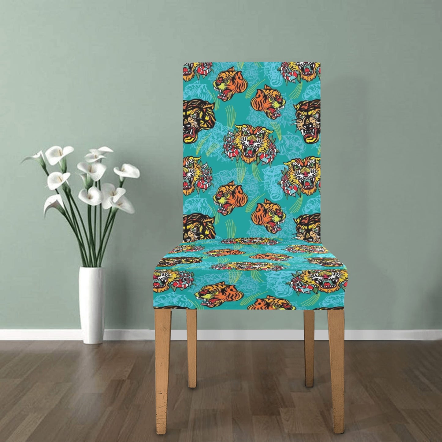 Tattoo Tiger Head Print Design LKS304 Dining Chair Slipcover