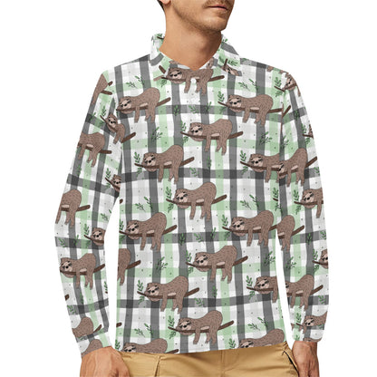 Sloth Print Design LKS301 Long Sleeve Polo Shirt For Men's