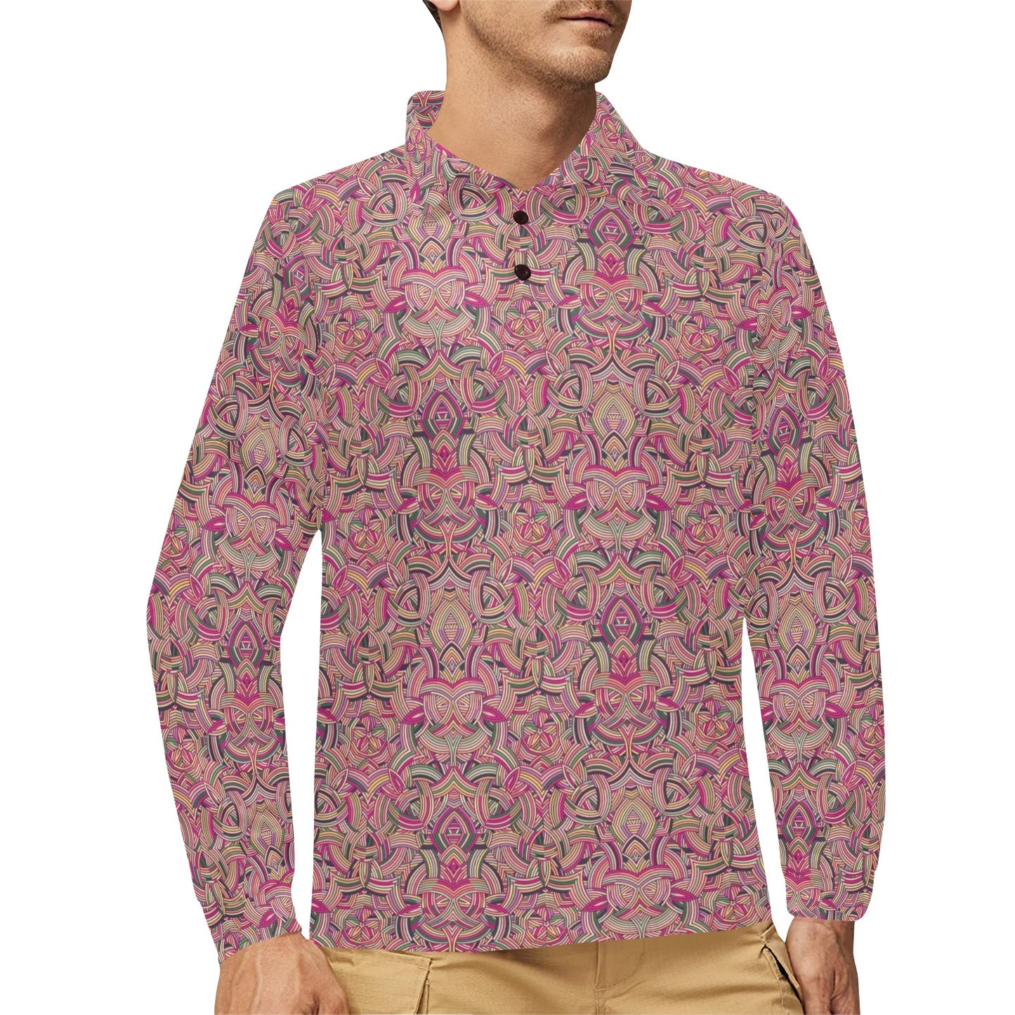 Celtic Pattern Print Design 04 Long Sleeve Polo Shirt For Men's