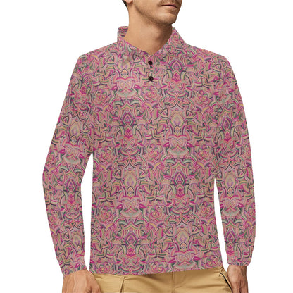 Celtic Pattern Print Design 04 Long Sleeve Polo Shirt For Men's