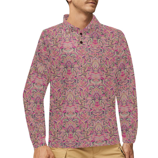 Celtic Pattern Print Design 04 Long Sleeve Polo Shirt For Men's