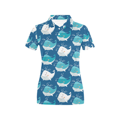 Blue Whale Pattern Print Design 01 Women's Polo Shirt