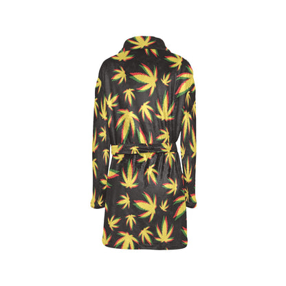 Pot Leaf Pattern Print Design A02 Women's Fleece Robe