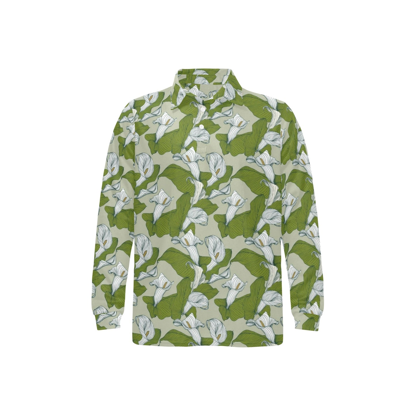 Lily Pattern Print Design LY08 Long Sleeve Polo Shirt For Men's
