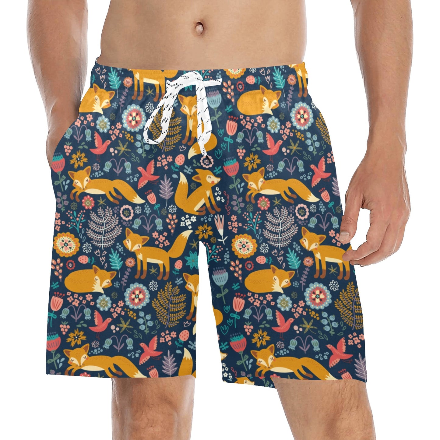 Fox Cute Jungle Print Pattern Men's Swim Trunks Beach Shorts