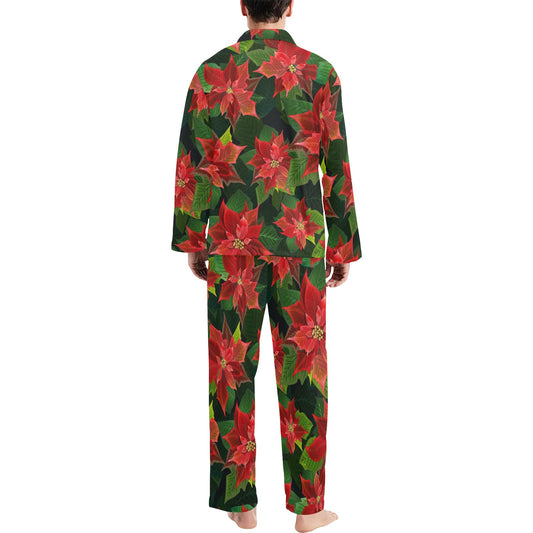 Poinsettia Pattern Print Design POT04 Men's Long Pajama Set