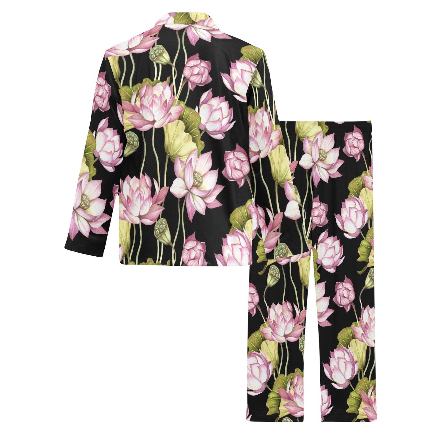 Water Lily Pattern Print Design WL06 Men's Long Pajama Set
