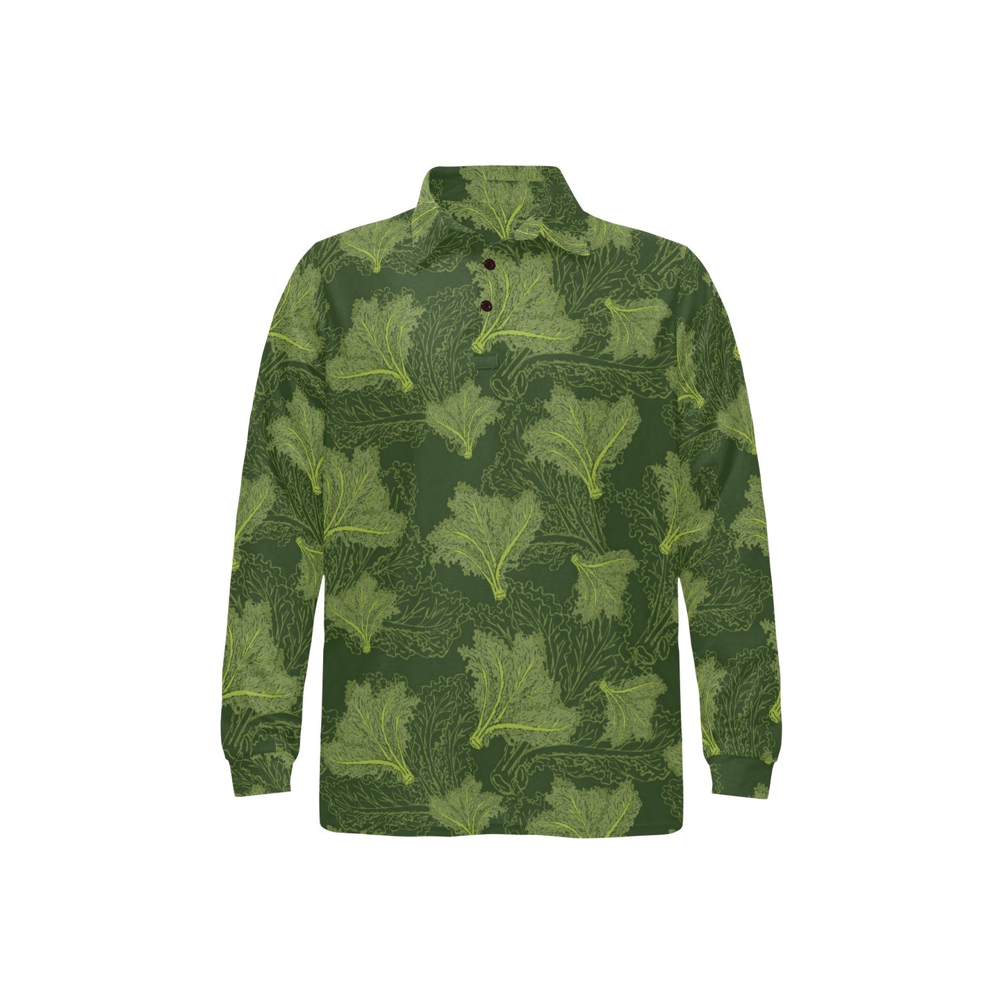 Kale Pattern Print Design 01 Long Sleeve Polo Shirt For Men's