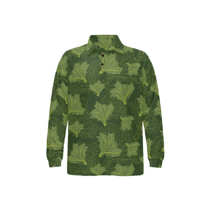 Kale Pattern Print Design 01 Long Sleeve Polo Shirt For Men's