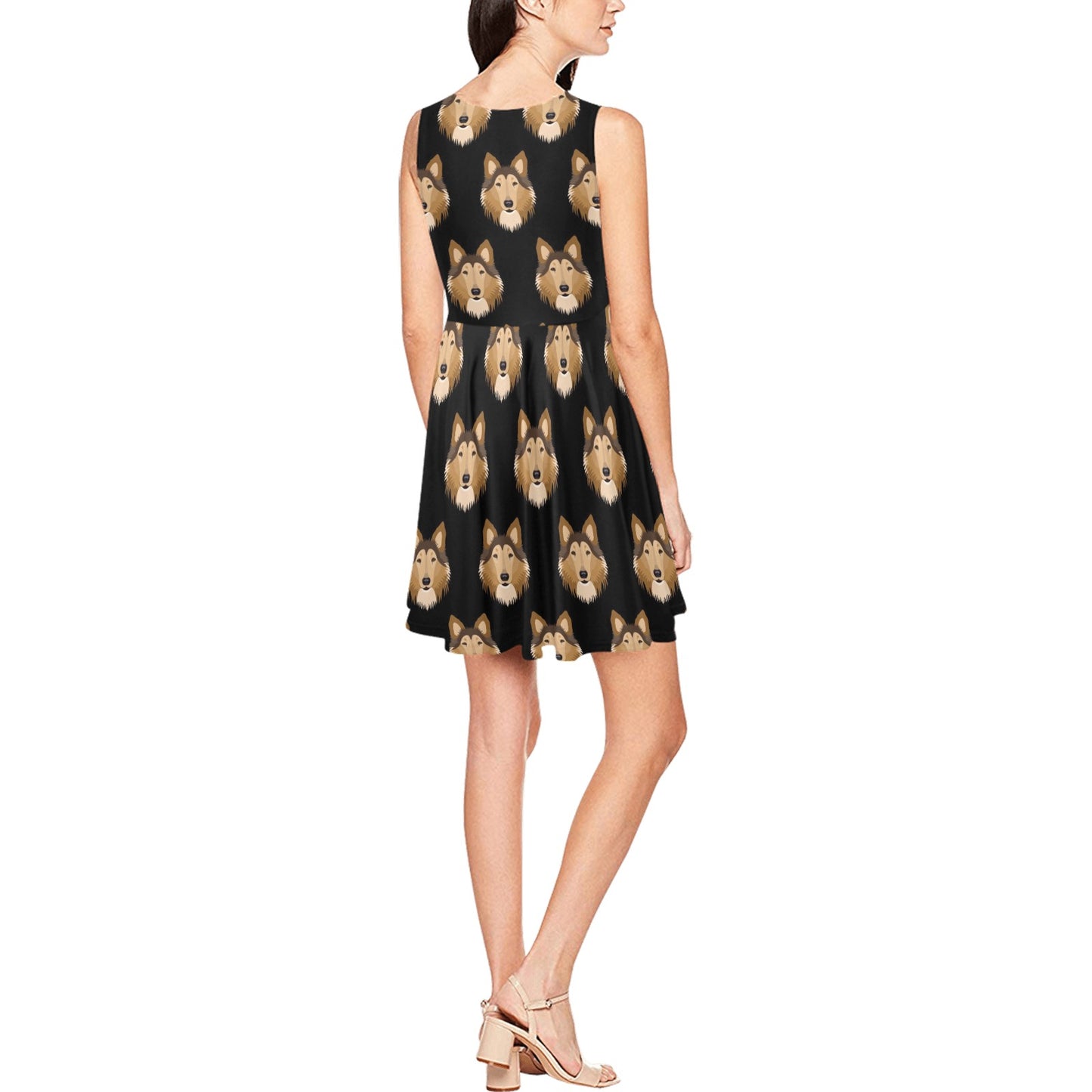 Collies Pattern Print Design 01 Sleeveless Dress