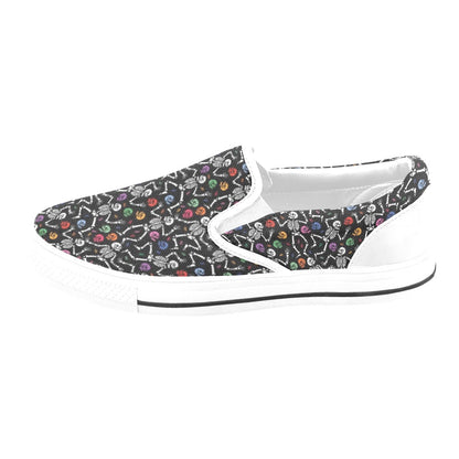 Skeleton Print Design LKS307 White Slip Ons Canvas Women's Shoes