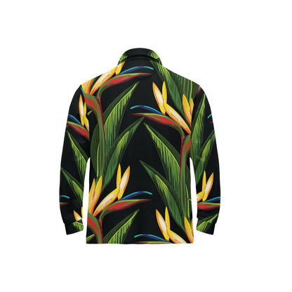Bird Of Paradise Pattern Print Design BOP012 Long Sleeve Polo Shirt For Men's