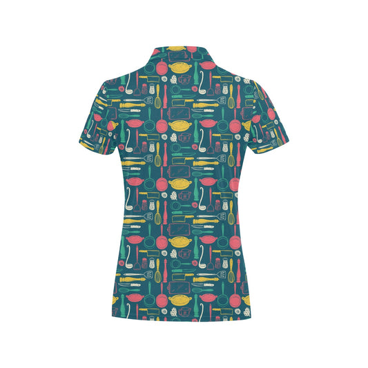Cooking Kitchen Tools Pattern Print Design 01 Women's Polo Shirt