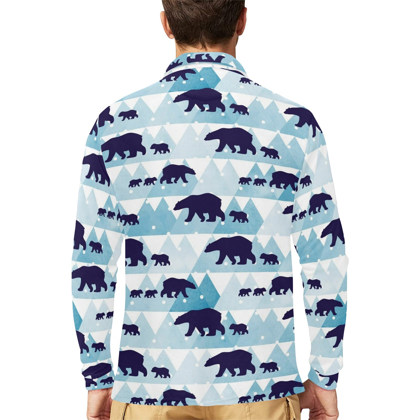 Bear Pattern Print Design BE01 Long Sleeve Polo Shirt For Men's
