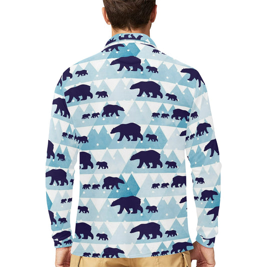 Bear Pattern Print Design BE01 Long Sleeve Polo Shirt For Men's
