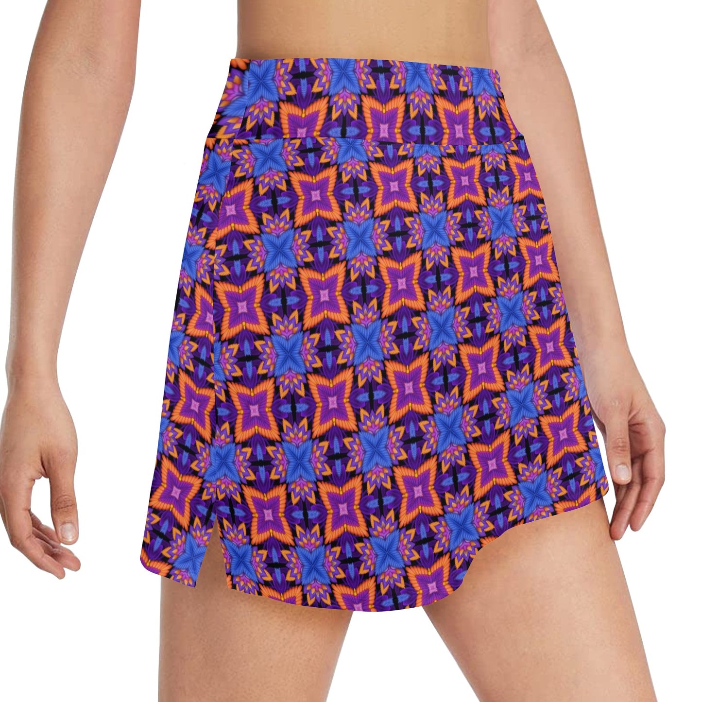 kaleidoscope Purple Orange Print Design 17" Golf & Pickleball Skort with Pockets