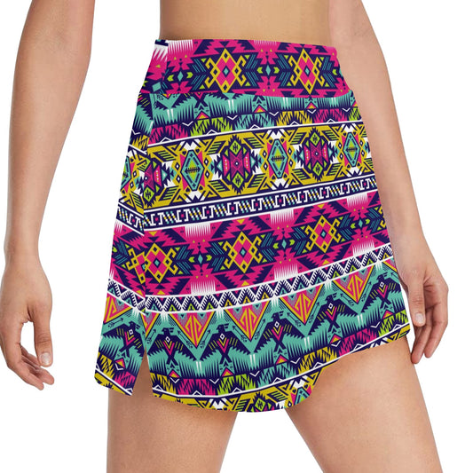 Indian Navajo Color Themed Design Print 17" Golf & Pickleball Skort with Pockets