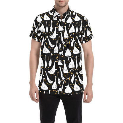 Goose Print Design LKS401 Men Short Sleeve Button Up Shirt